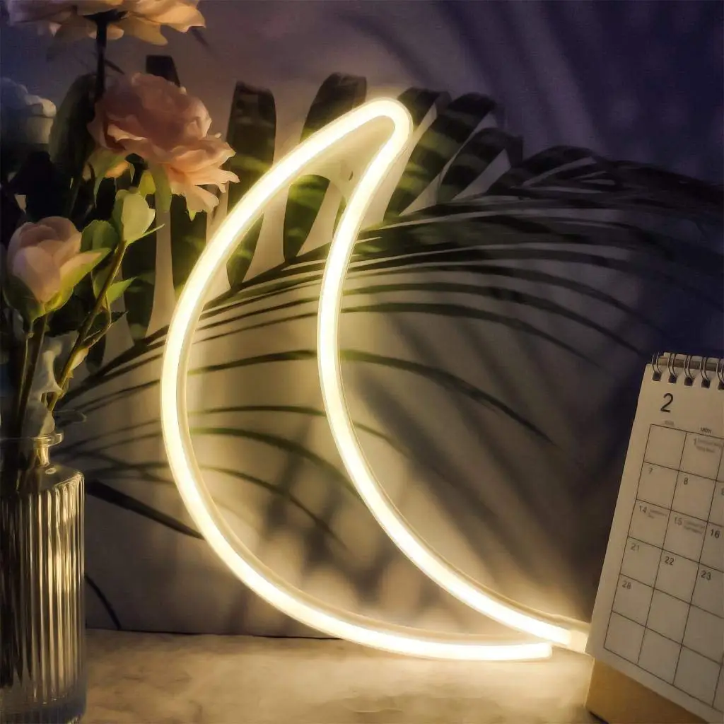 

Неоновая светодиодная вывеска в форме Луны, настсветильник светильник, атмосферное украшение, светодиодный Ник с питанием от батареи/USB, св...