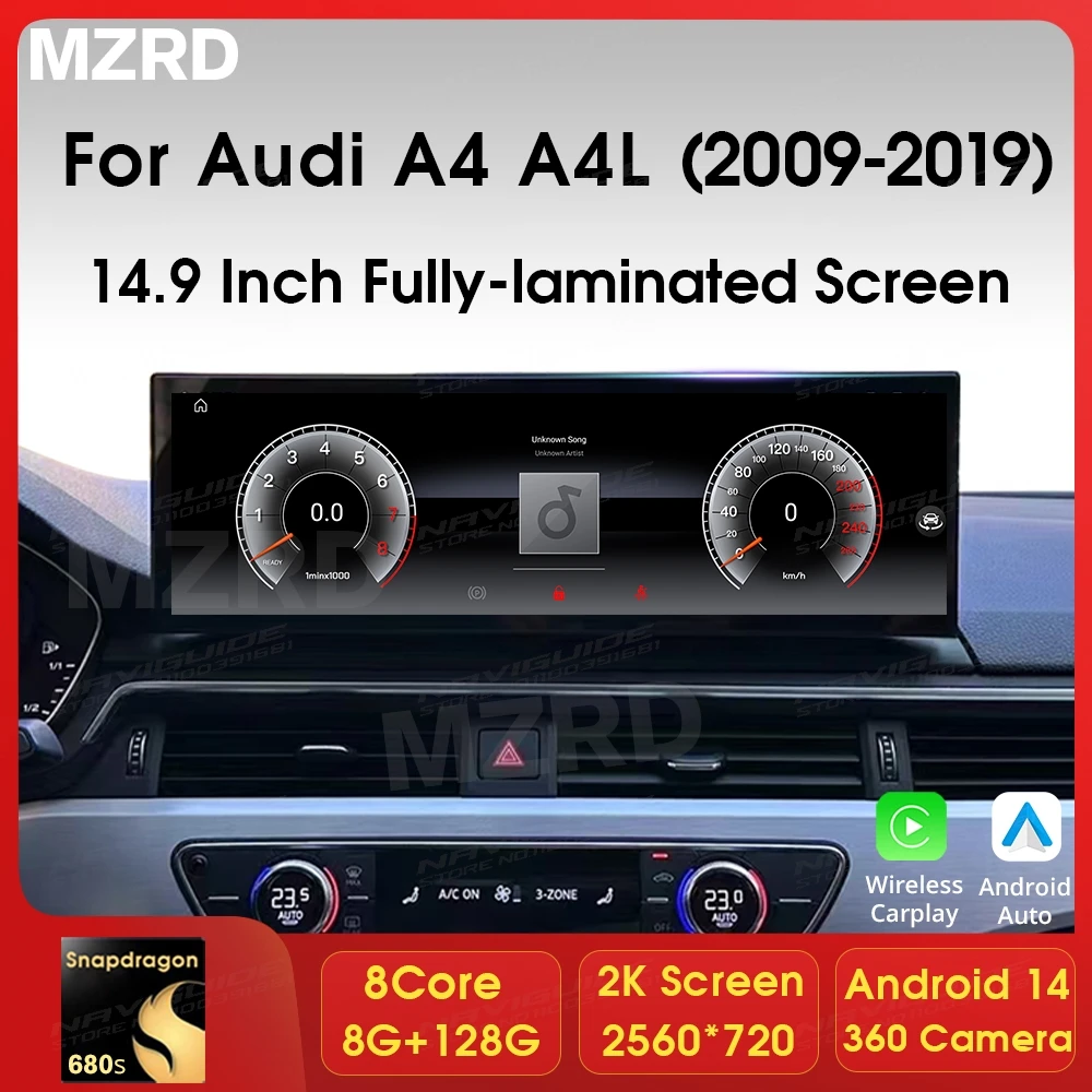 MZRD 10 25 '✔ 9'' Android14 Автомобильный мультимедийный видеоплеер для Audi A4 A4L A5 LHD