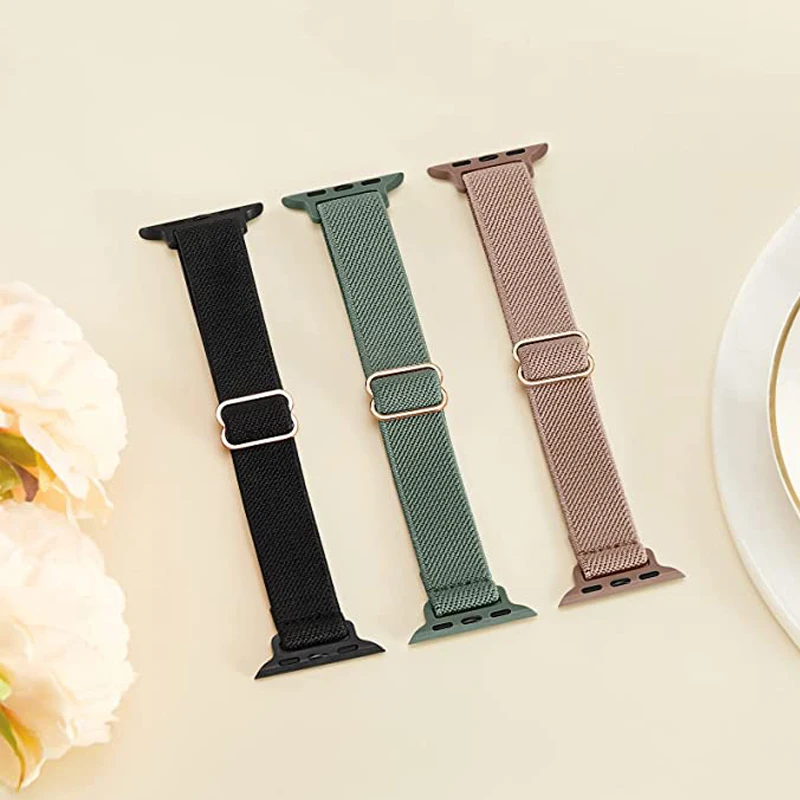 

Band For Apple Watch Strap 40mm 44mm 41mm 45mm 38mm 42mm Slim Stretchy Solo Loop Nylon bracelet For Iwatch Series 8 7 SE 6 5 4 3
