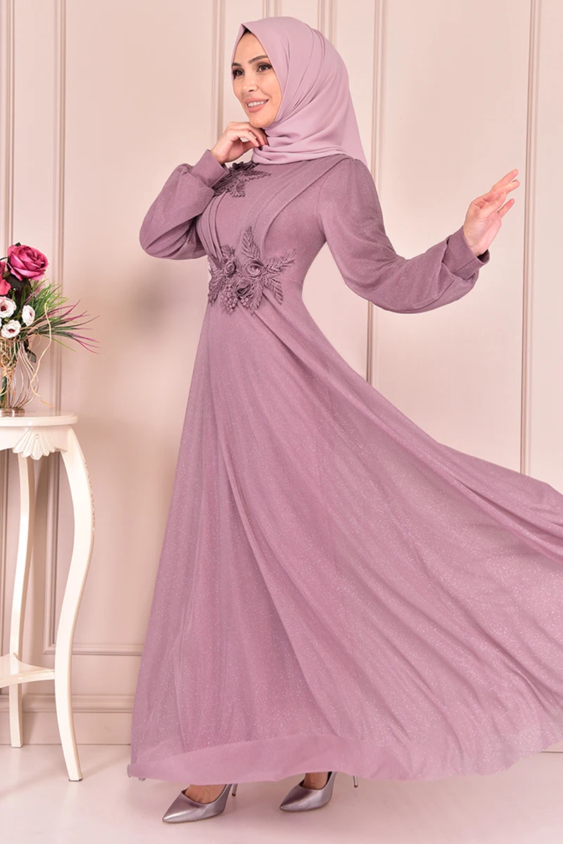 Gupure серебристое платье розовое платье Kurusu для женщин Abaya платье мусульманское платье Саудовская Аравия Abaya KBR10023