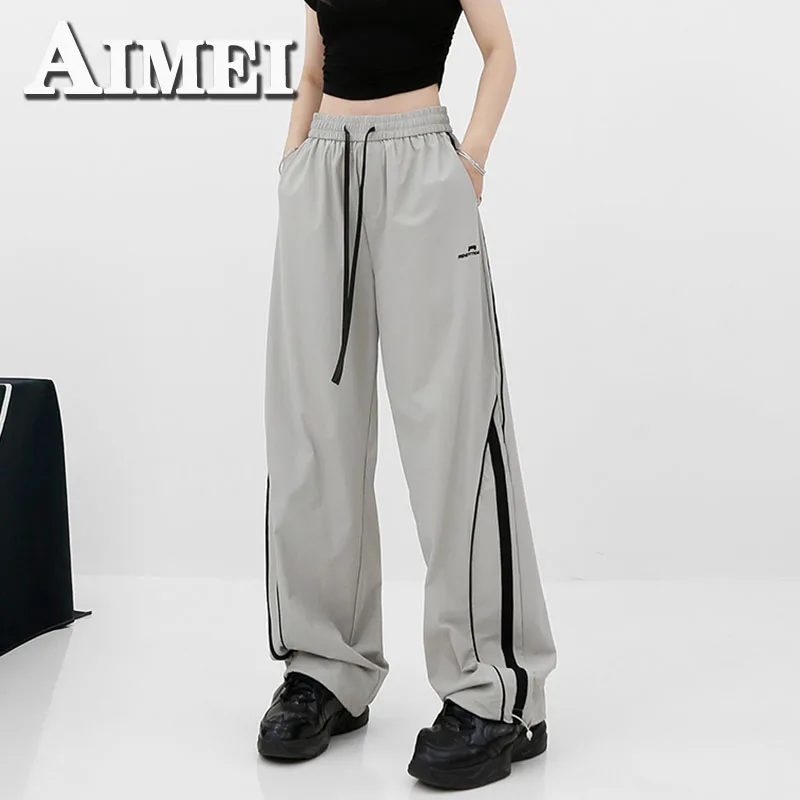 

Y2K одежда, тонкие быстросохнущие спортивные брюки, свободные брюки с высокой талией, прямые широкие брюки, женские летние брюки в Корейском стиле 2023