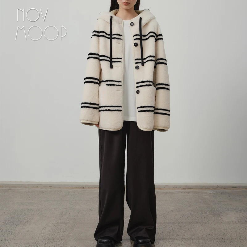 Novmoop double faced wool women coat light warm jacket French simple chic style new winter season LT3583