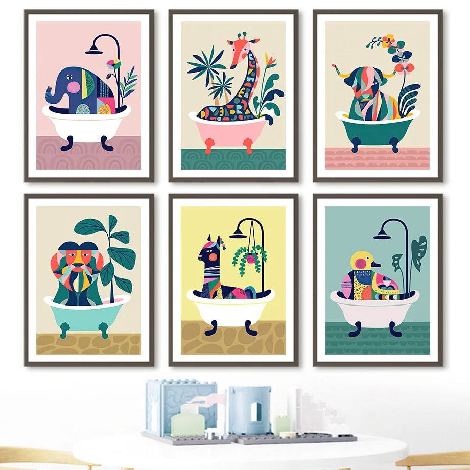 

Abstract Giraffe Lion Elephant Alpaca Leaf Nursery Wall Art Canvas Painting Posters And Prints Wall Picture For Kids Room Decor