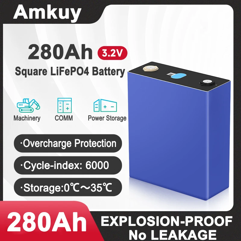 

Amkuy 280Ah LiFePO4 Battery 3.2V Rechargeable Batteries Pack Spare Power Lithium Iron Phospha Portable Stored Energy Emergency