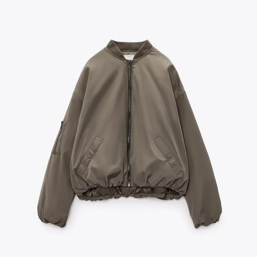 

New Women's Windproof Bomber Jacket Stand Up Collar, Baseball Uniform Jacket Zippered Dark Green Casual Coat bomber mujer