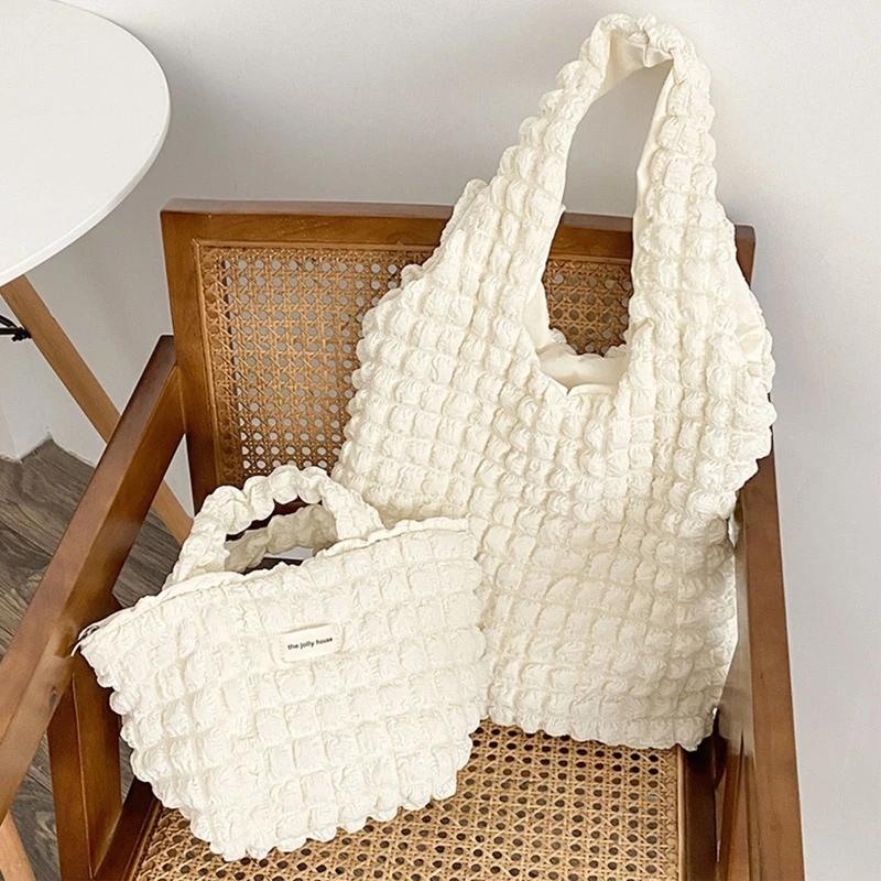 

Cute Pleated Women Shoulder Bags Large Capacity Vest Underarm Bag Portable Girls Bento Handbags Small Tote Shopping Bag