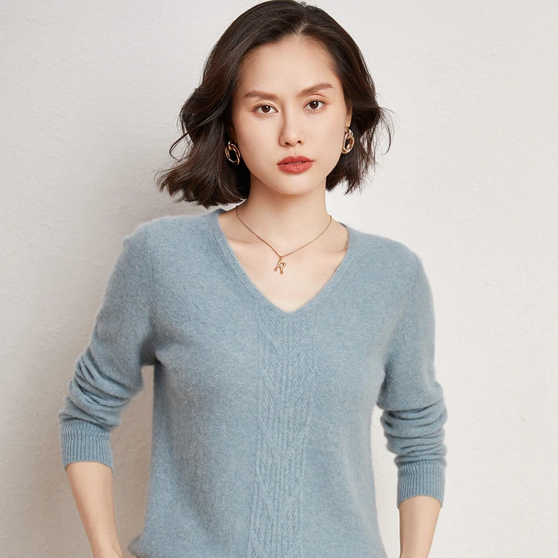 Hot Sale 2021 Autumn Winter 100% Pure Cashmere Sweater V-Neck Women's High Quality Soft Female Solid Color Loose Knitted Jumper