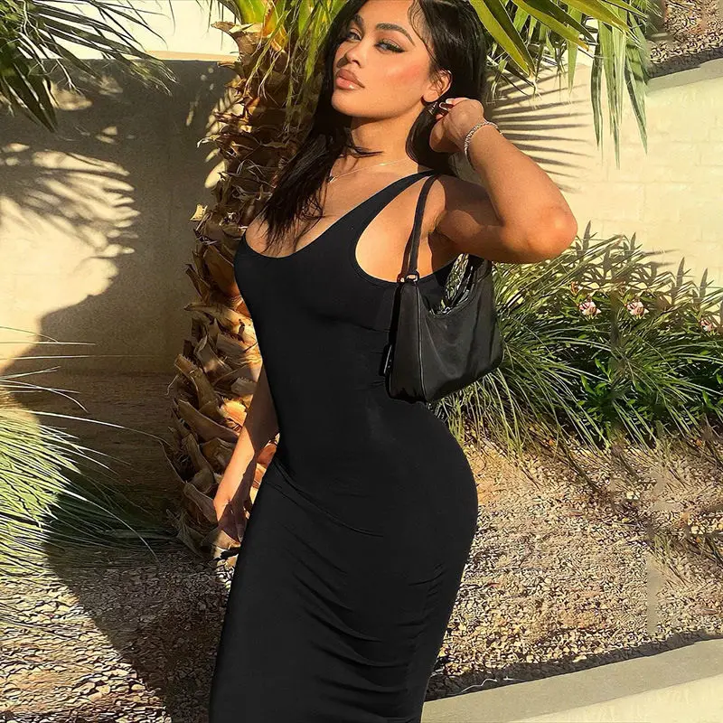 

Европейская и американская женская одежда 2023 летняя новая мода сексуальное однотонное тонкое платье-жилет для женщин