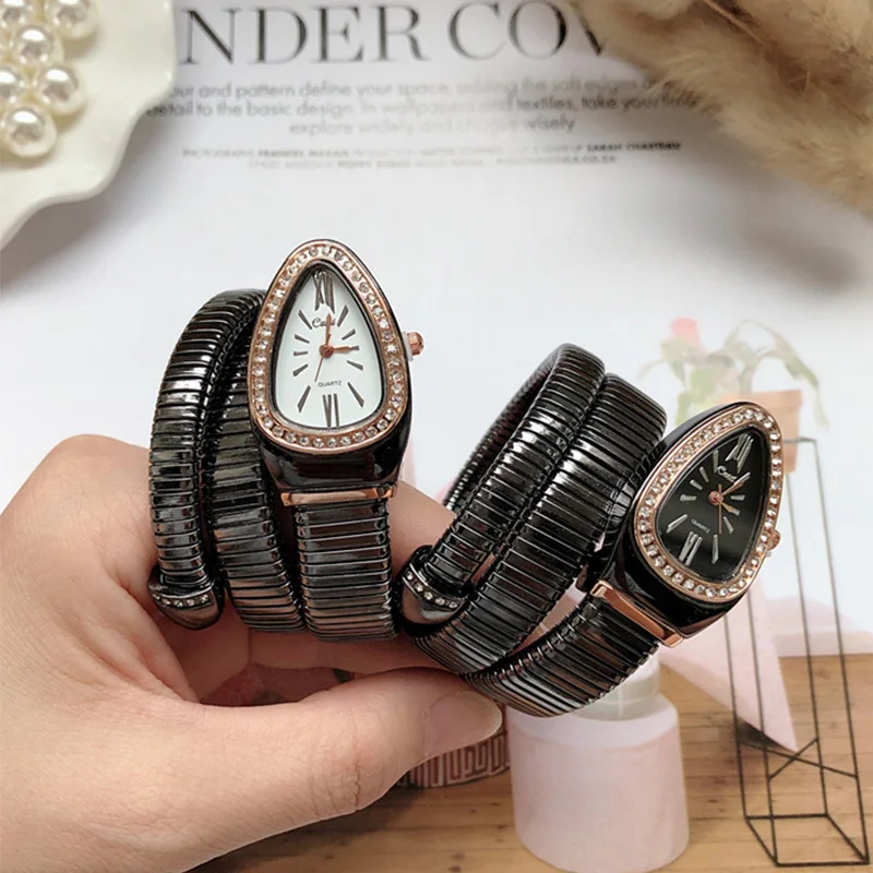 Luxury Top Brand Snake Shape Women Watch Full Steel Rhinestone Jewelry Bracelet Bangle Quartz Wristwatch for Women montre femmes