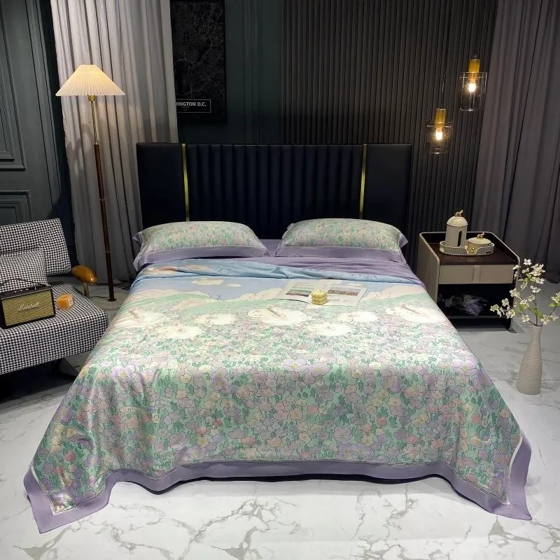 

Eucalyptus Lyocell Blossom Flower printed Blanket Bed Sheet Pillowcase Cooling Breathable Softer Than Cotton Silky for Skin Hair