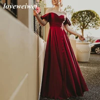 loveweiwei off shoulder evening dresses long a line satin formal for wedding party engagement puff sleeves prom gown with split