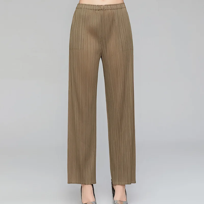

Pleated Straight Pants Women's Summer Miyake Suit Pants Pocket Single Pants Loose Casual Pants High Waist Pants