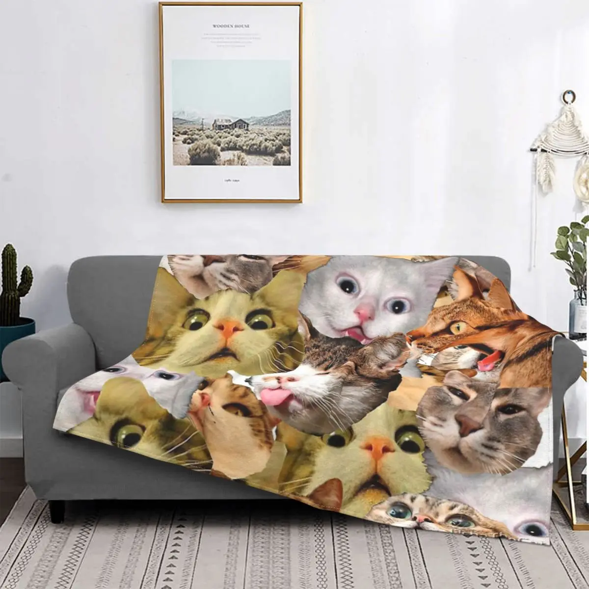

Cats College Throw Blanket Customizable Warm Living Room AntiPilling