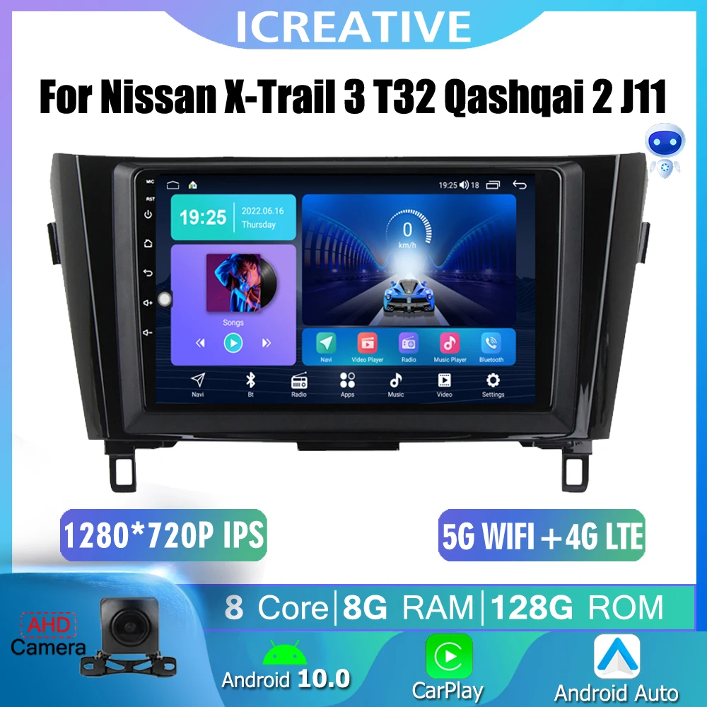 

Carplay Car Multimedia For Nissan X-Trail 3 T32 2013-2017 Qashqai 2 J11 Android 10.0 Audio Stereo Navi GPS Autoradio QLED Screen