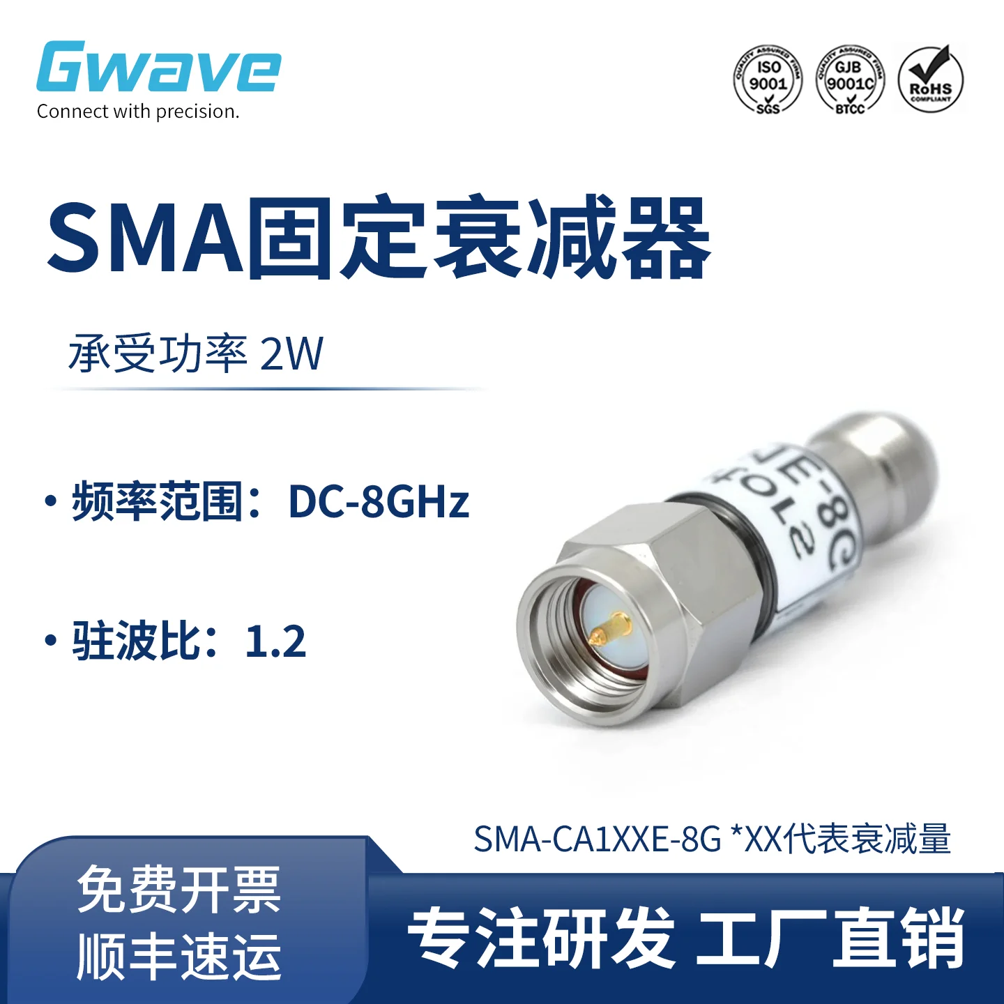 Фото Фиксированный радиочастотный аттенюатор SMA 2 Вт 8G 1-10/15/20-60 дБ SMA-CA1XXE-8G №1