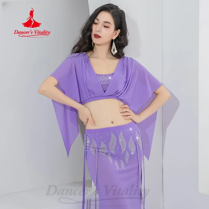 Костюм для танца живота сетчатый топ с v-образным вырезом + сексуальная длинная