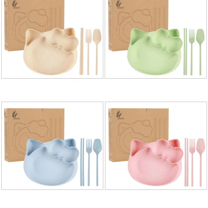 

Cartoon Hello Kitty Children's Cutlery Cute Children Fork Chopsticks Rice Bowl Rice Plate Tableware Set