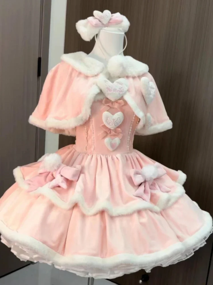 Зимний японский комплект Kawaii Lolita из 2 предметов женский повседневный плащ +