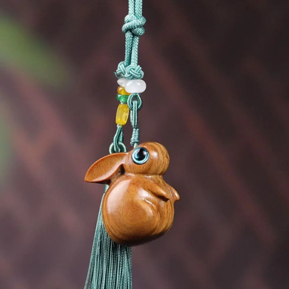 

Anniversary Gift Tassel Rabbit Pendent Sandalwood Wooden Key Chain Chinese Style Key Ring Bag Pendent Car Key Chain
