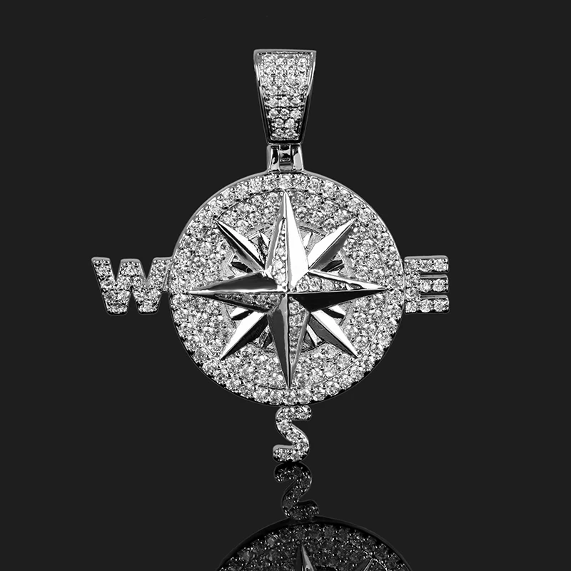 

Viking Style 2022 NEW Hip Hop Copper With 5A Zircon Stone Compass Pendant Men's and Women's Necklace Choker Wholesale