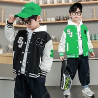 fashion baby boy baseball jacket spring autumn toddler kids green black letter print coat sport outwear clothes 2 to 13years old