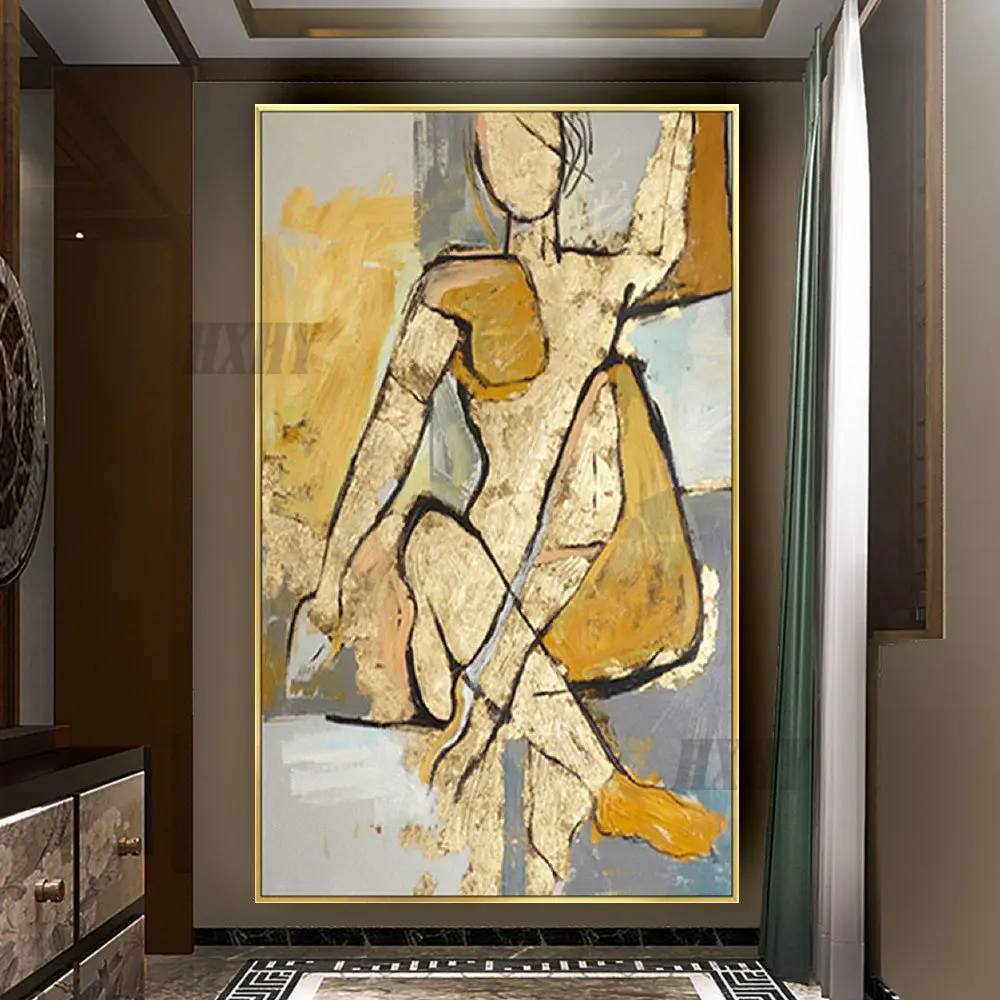 

Роскошное настенное украшение, художественное искусство, Репродукция произведений Пикассо людей, картина маслом, абстрактная Золотая фигу...