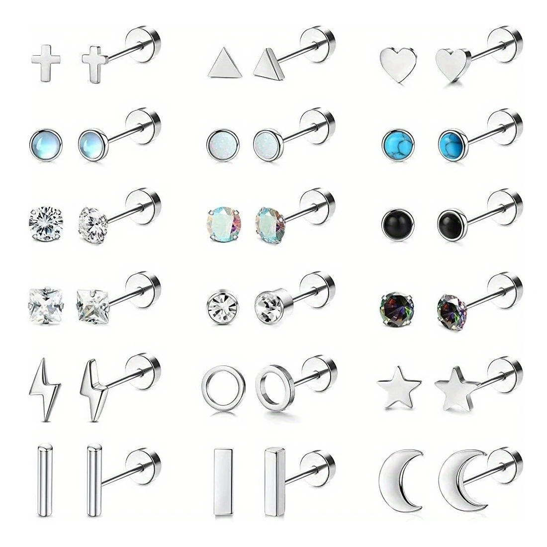 18 пар/упаковка, мужские серьги-гвоздики из нержавеющей стали с ...