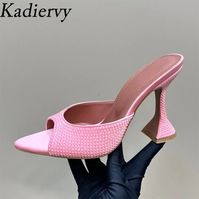 Летние тапочки на высоком каблуке женская обувь для вечеринок со стразами и