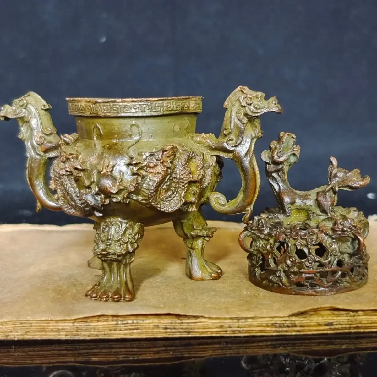 Антикварный ретро китайский Tengu Jiulong древний орнамент курильницы горелка алхимии