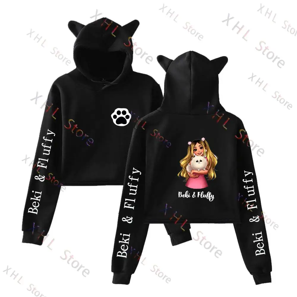 Rebeka Wing Merch Beki &amp пушистые свитшоты женские кошачьи уши с капюшоном Kpop укороченный