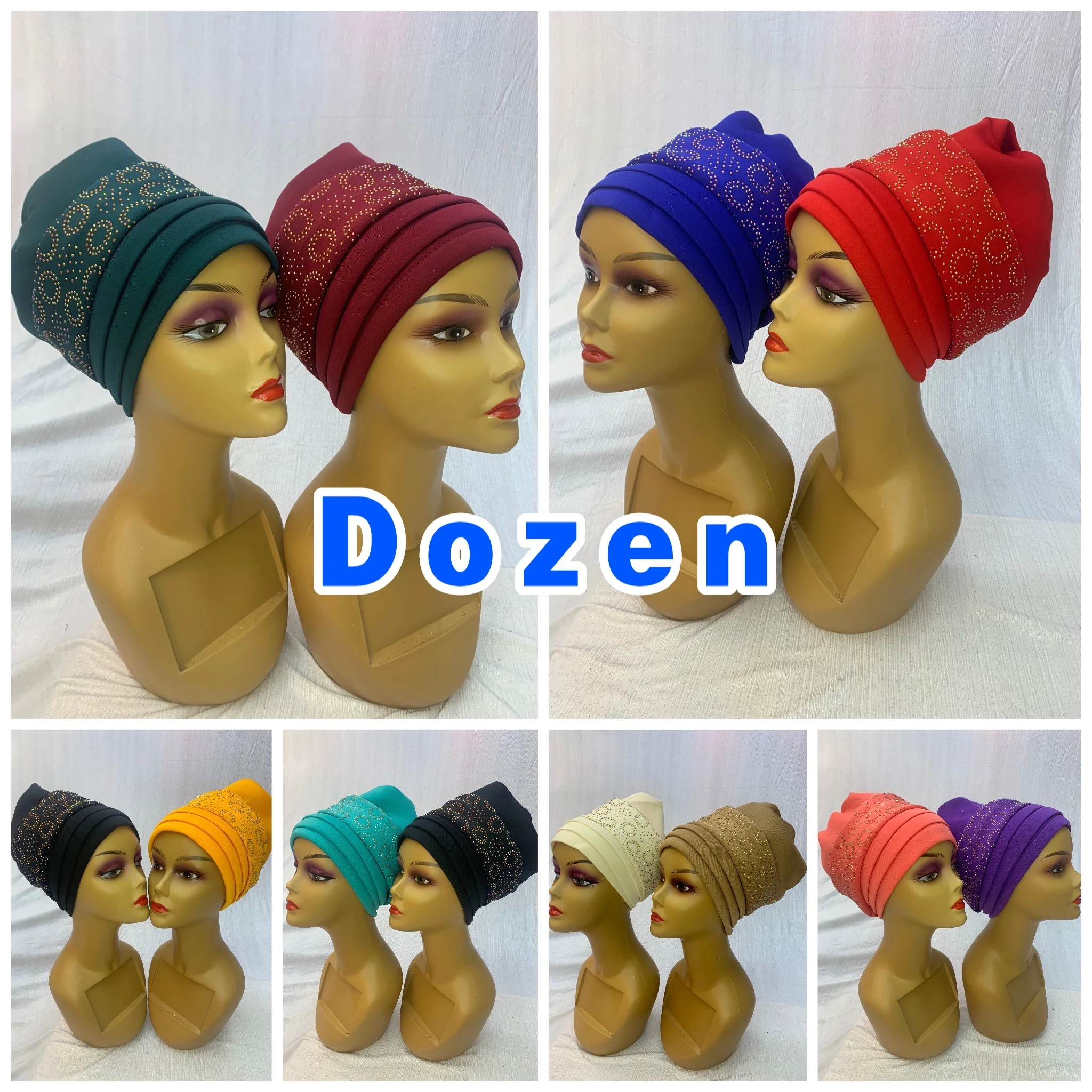 

Wholesale Fashion Muslim Female Turban Hat Bonnet Elastic Fabric Hot Rhinestone Solid Indian Beanie Hair Bonnets Cap For Women