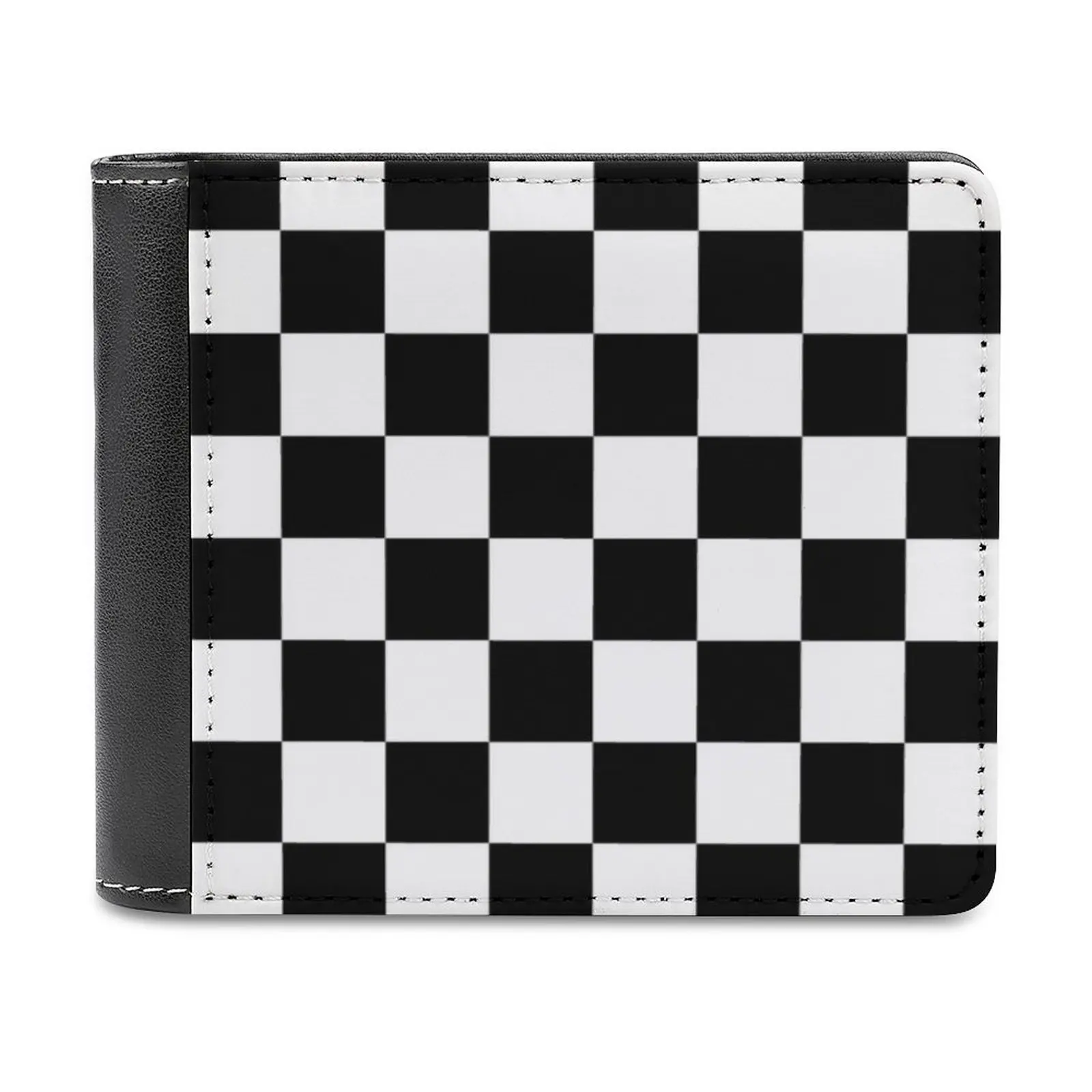 

Black And White Checkerboard Pattern Leather Wallet Credit Card Holder Luxury Wallet Black And White Black Checkered Flag White