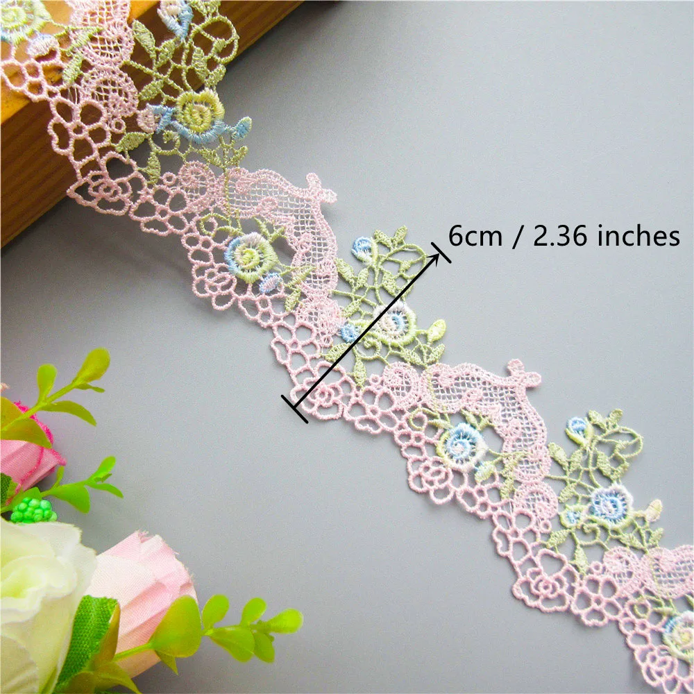 Кружево 1 ярд ширина 6 см розовый зеленый цвет отделка ремесленный цветок