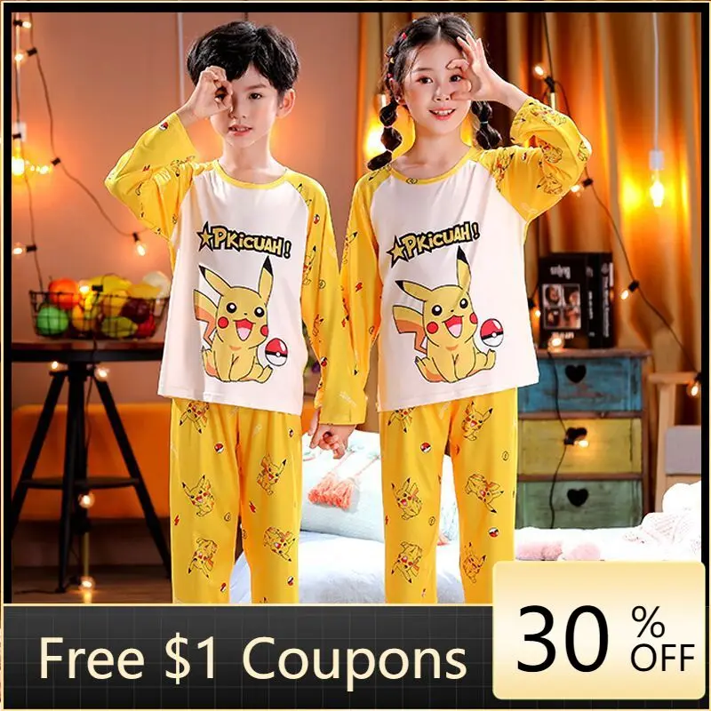 

Pokemon Pikachu Cotton Kids Pajama Sets Cartoon Children Sleepwear Long Sleeve Christmas PJS Homewear Clothing For Baby Toddler