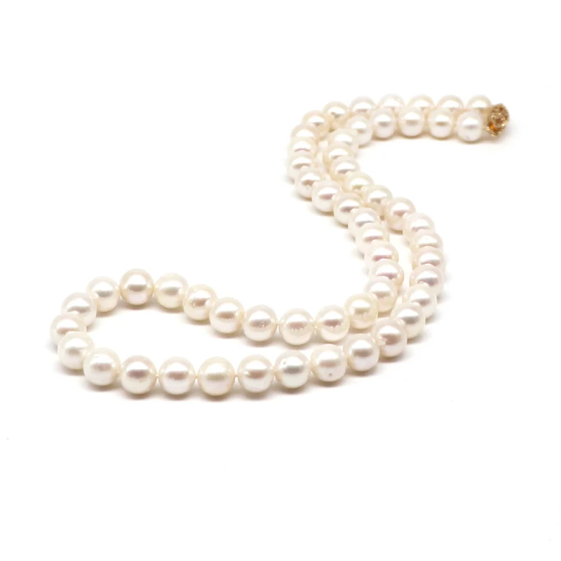 Women'S Fresh Water Cultured White Pearl Necklace Vintage Handmade Choker Natural Oyster Original Beads Authentic Jewelry Gift