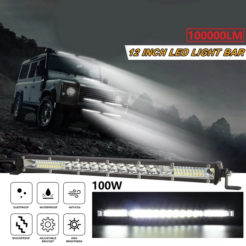 

Ultra-Thin 1000W 12Inch Led WorkLight Bar Combo Flood Spot Offroad Truck UTV SUV
