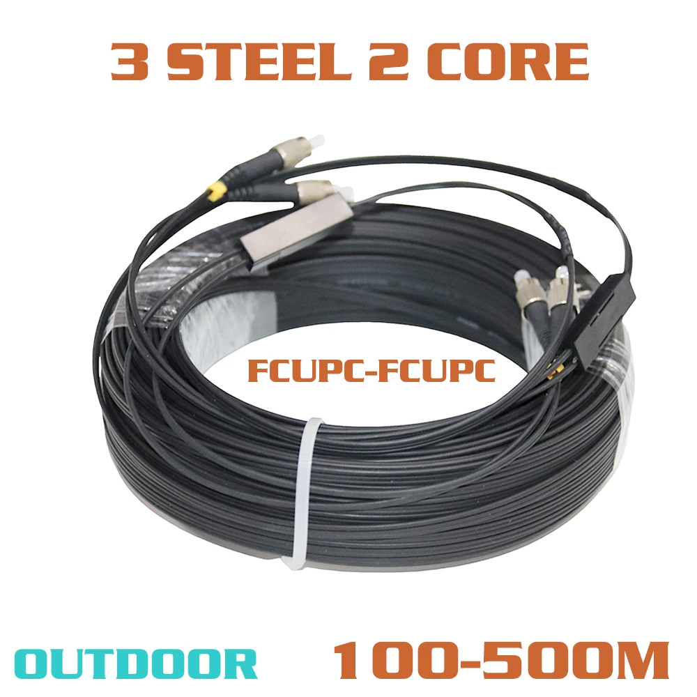 FCUPC to FCUPC FTTH Fiber Optic Drop Cable 100-500m GJYXCH G657A1 Single Mode Outdoor 3 Steel 2 Core