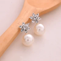 women elegant snowflake pearl stud earrings creative ear jewelry