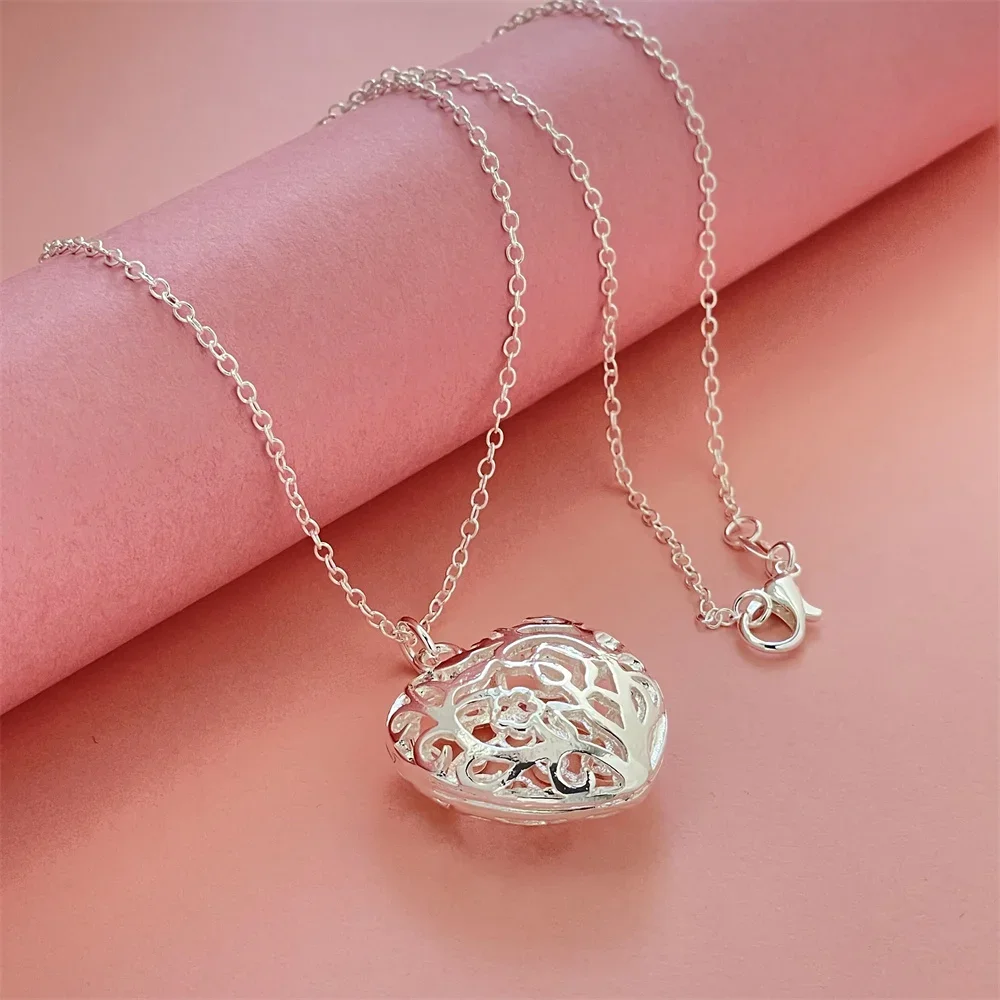 Ожерелье из серебра 925 пробы с подвеской в форме сердца подходит для женской