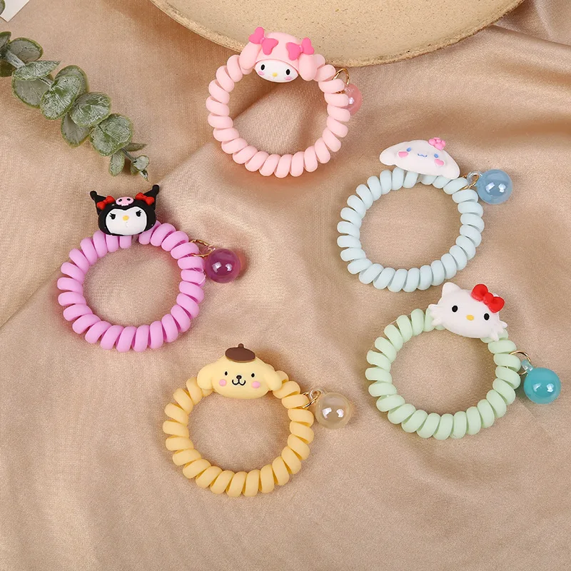 

Милая веревка для волос Kuromi Melody Hellokitty, веревка для волос, мультяшная телефонная линия, кольцо для волос, милый портативный браслет, кукла для...