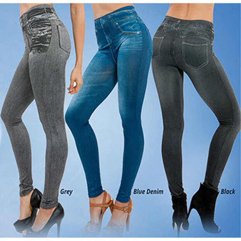 

Women Leggings 2023 Fashion Faux Denim Jeans Leggings Sexy Long Pocket Printing Leggins Spring Summer Sports Casual Pencil Pants
