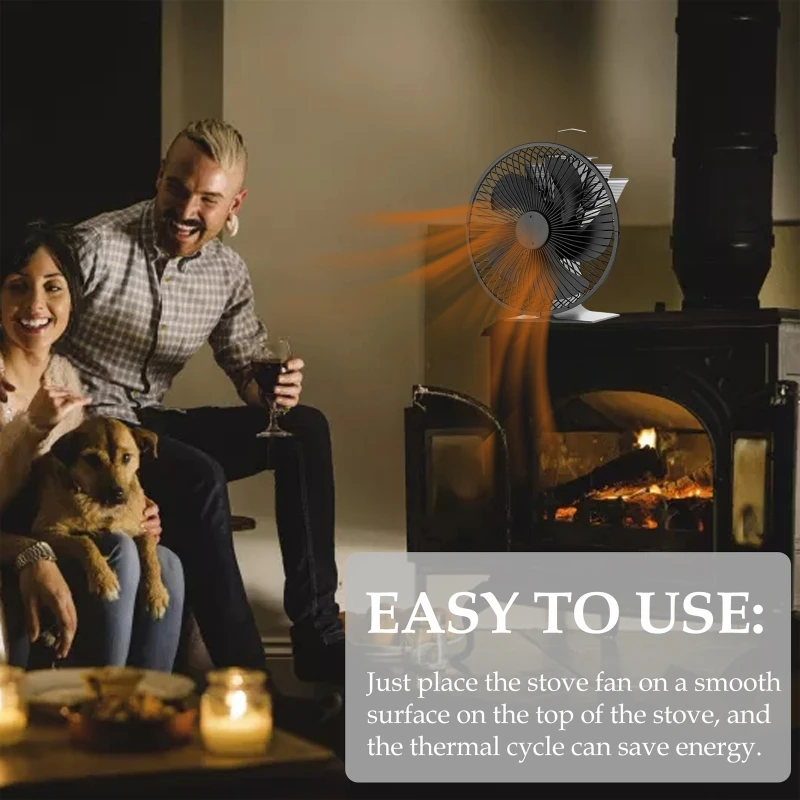 

5 Blades Fireplace Fan with Protective Cover Silent Motors Heat Powered