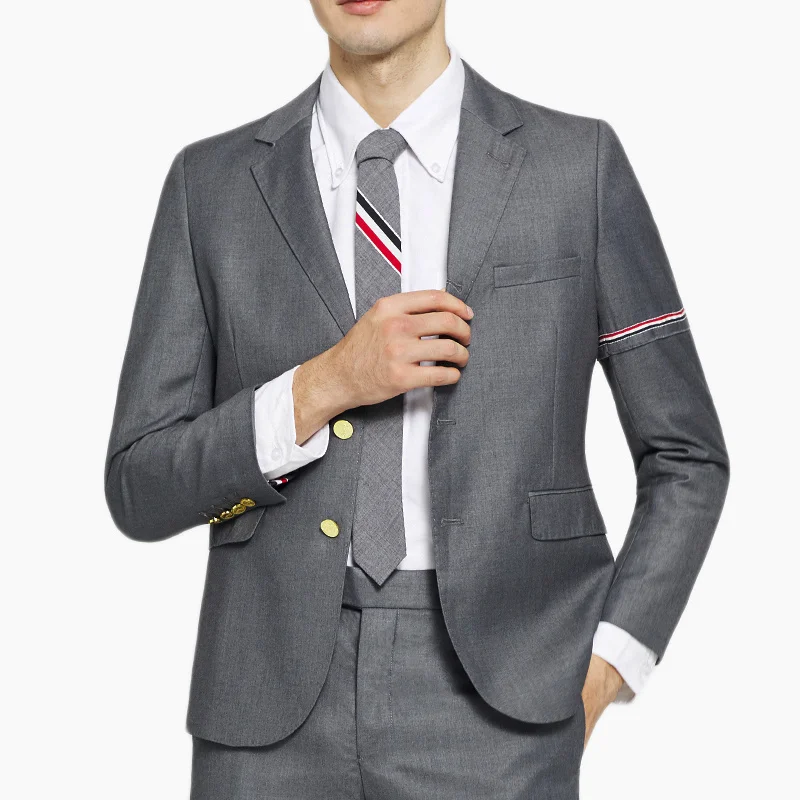 

THOM Male TB Suit Jacket Single Sleeve Armband Stripe Formal Wool Men Suits Top Quality Comfortable Business Formal Suits