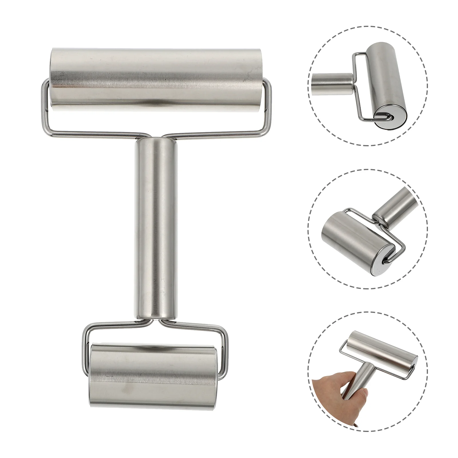 

Stainless Steel Rolling Pin Non- Dough Roller Double Roller for Dough Pizza Pie Pastries Pasta Silver