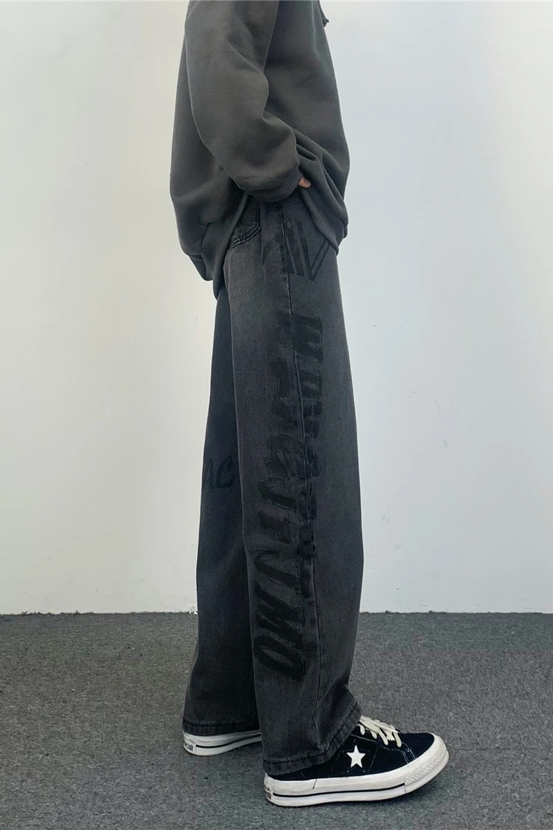 Men Jeans Trend Letter Print Straight Jeans Unisex Denim Trousers Y2k Pants Wide Leg Pants Women Pants Streetwear Men Jeans Men