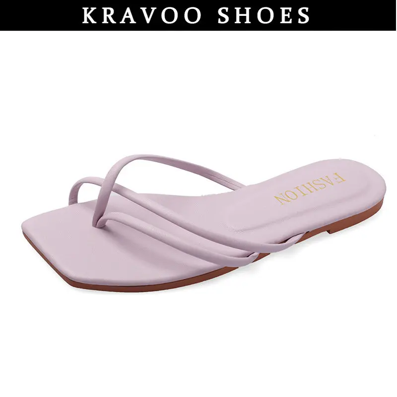 KRAVOO Square Toe Women Shoes Flip Flops Female Slippers Narrow Band Female Sandals Purple Female Slipper Beach Slides 2023 images - 6