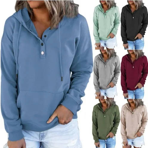 

Women's 2022 Long Sleeve Loose Casual Hooded Drawstring Pocket Sweatshirt