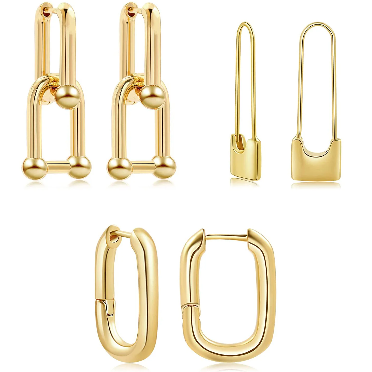

14k Gold Plated Ball U Shape Pin Y2K Style Chunky Earring Link Chain Chunky Circle Hoop Earrings Paperclip Link Chain Jewelry