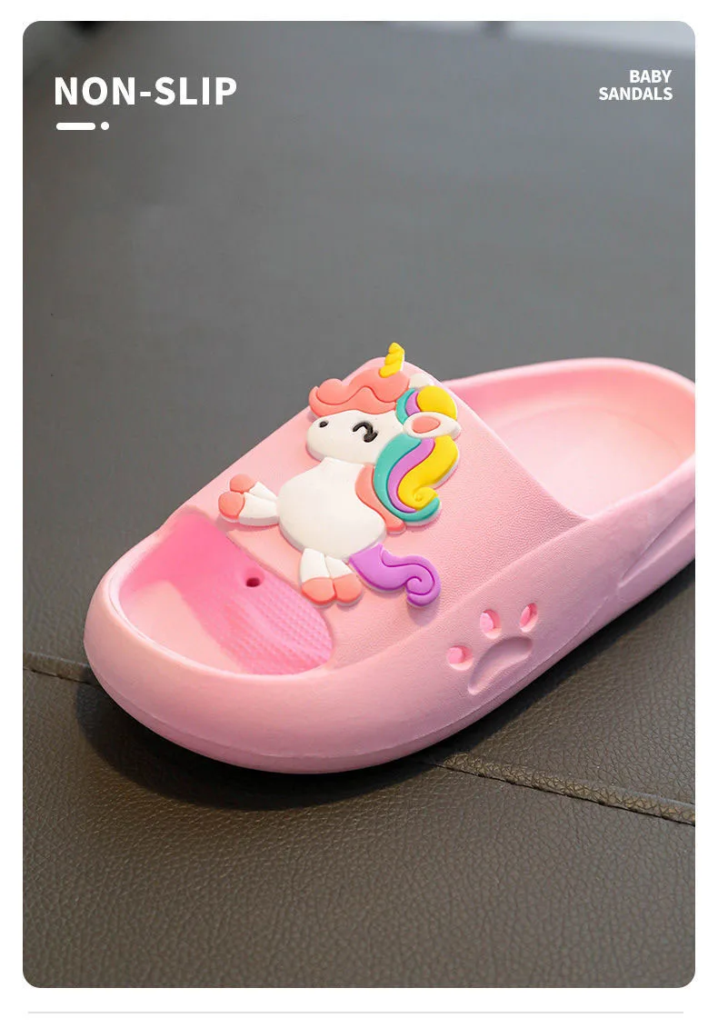 Шлепанцы для дома и пляжа сланцы с единорогом синие Тапочки детей родителей