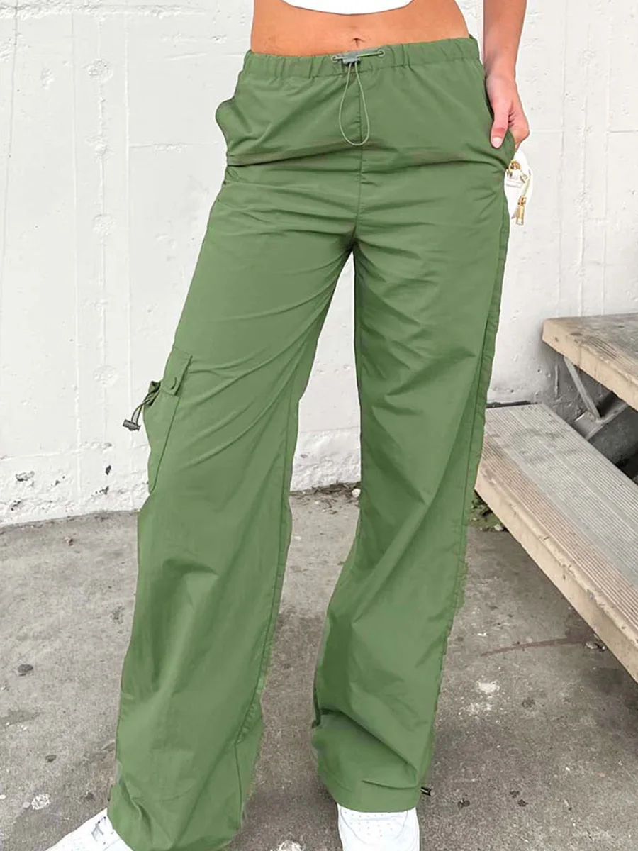 

Брюки-карго LOSIBUDSA женские с эластичной завышенной талией, свободные прямые широкие штаны с карманами, Клубная уличная одежда, розовые